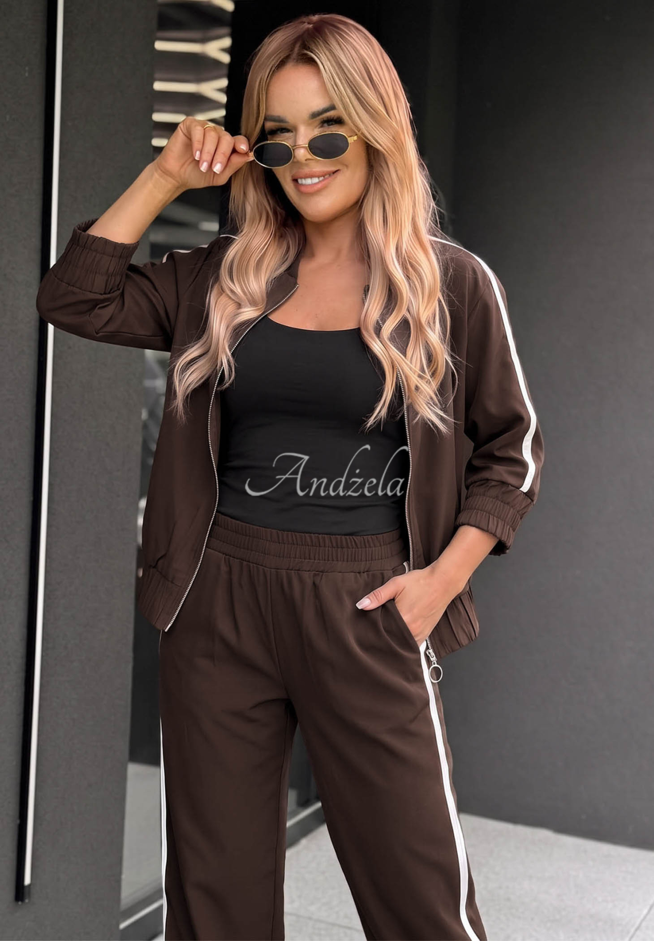 Set Jacke und Hose mit Streifen aus Baumwolle Unbelievable Schokoladenbraun