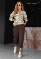 Sweat Set Sweatshirt i Hose w pas Hello Weekend Beige-Schokoladenbraun