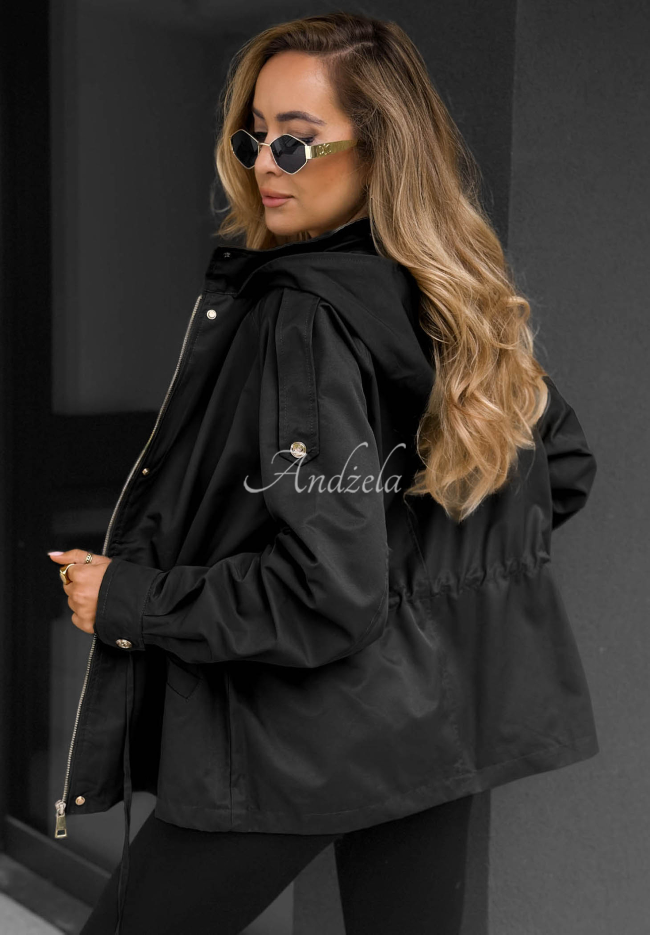Leichte Parka-Jacke mit Kapuze Street Glow Schwarz