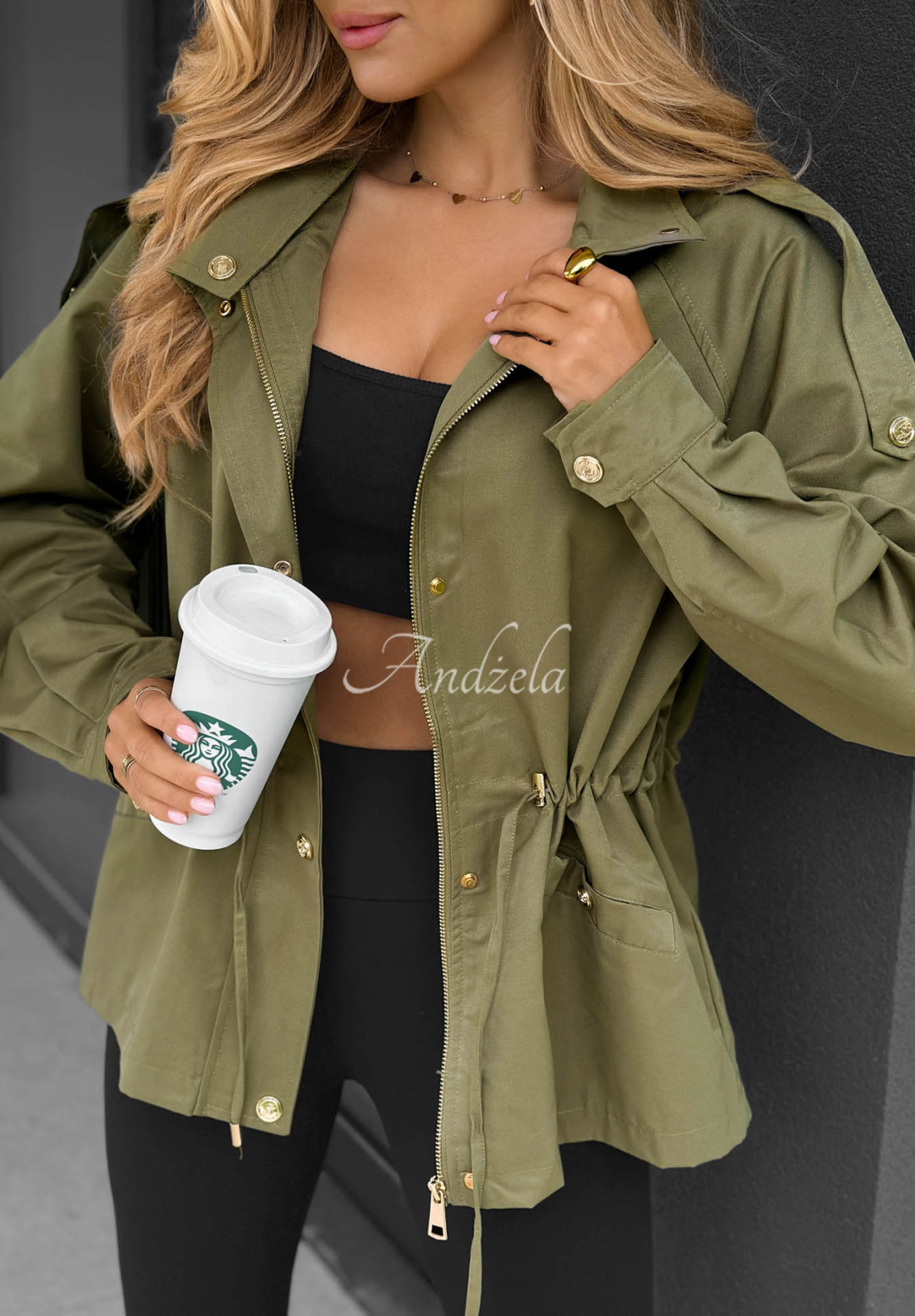Leichte Parka-Jacke mit Kapuze Street Glow Khaki