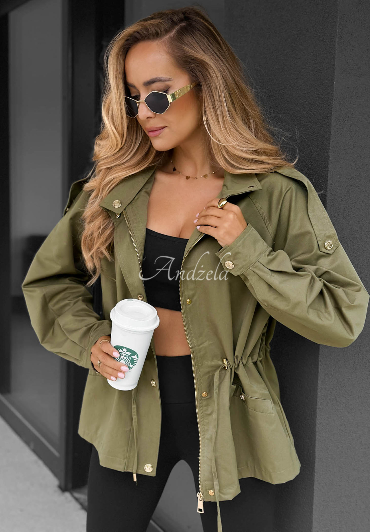 Leichte Parka-Jacke mit Kapuze Street Glow Khaki