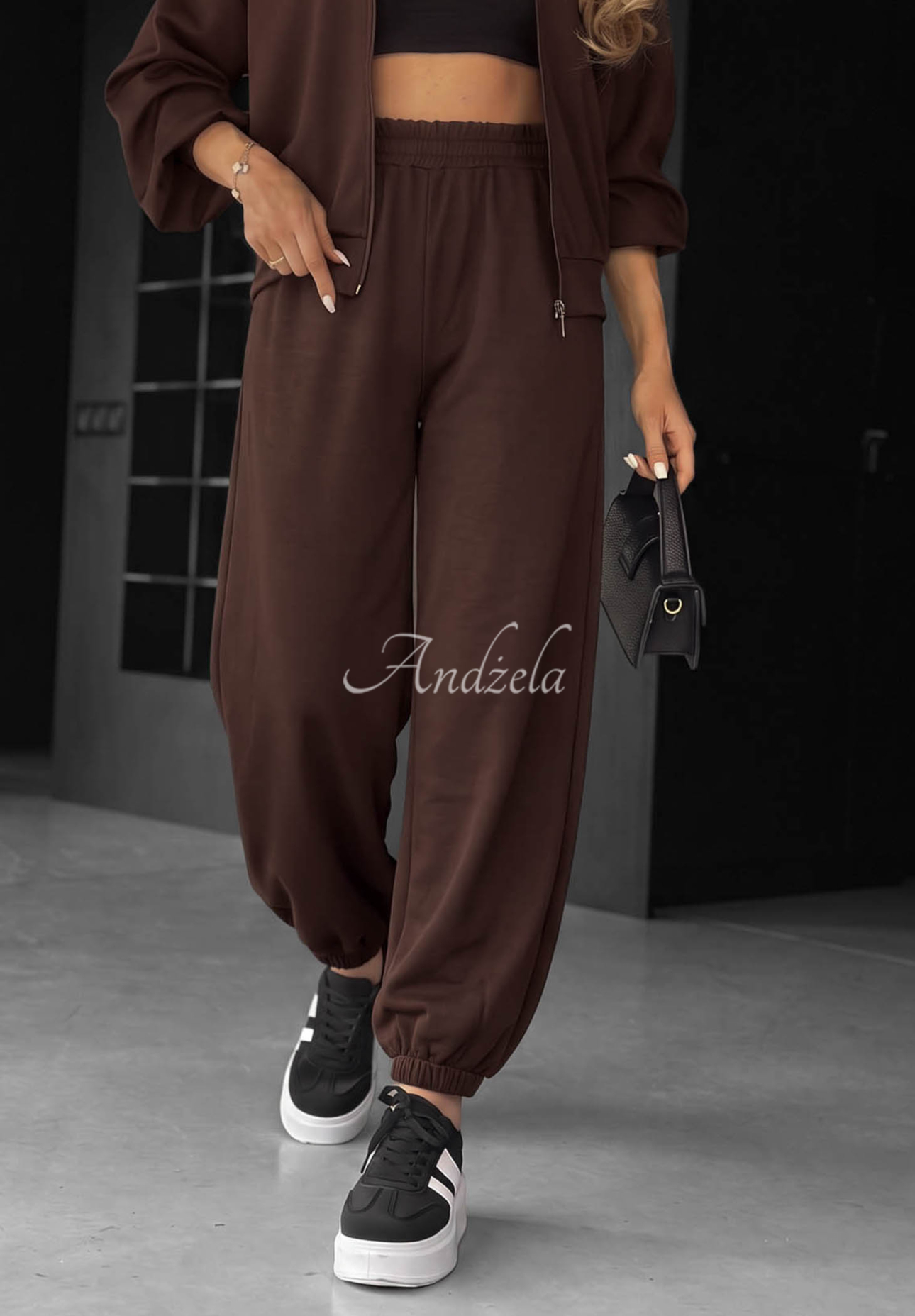 Jogginganzug aus Viskose Kapuzenjacke und Hose Comfort Club Schokoladenbraun