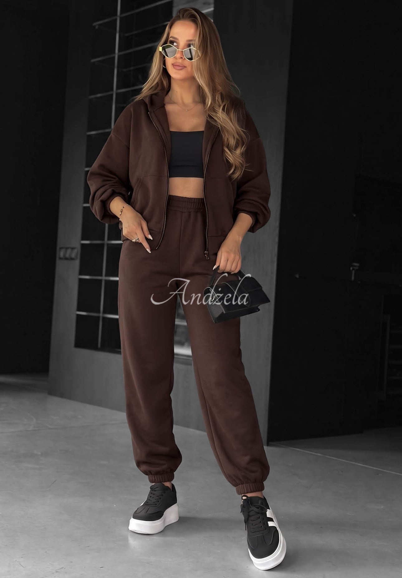 Jogginganzug aus Viskose Kapuzenjacke und Hose Comfort Club Schokoladenbraun