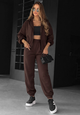 Jogginganzug aus Viskose Kapuzenjacke und Hose Comfort Club Schokoladenbraun