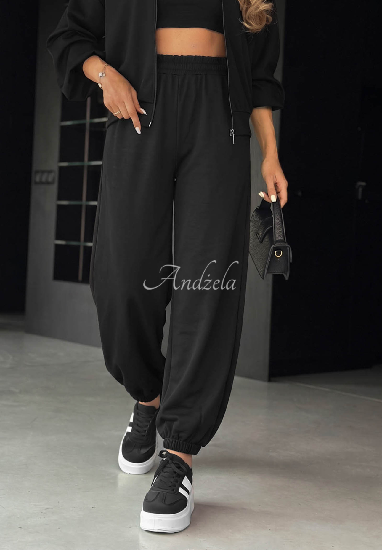 Jogginganzug aus Viskose Kapuzenjacke und Hose Comfort Club Schwarz