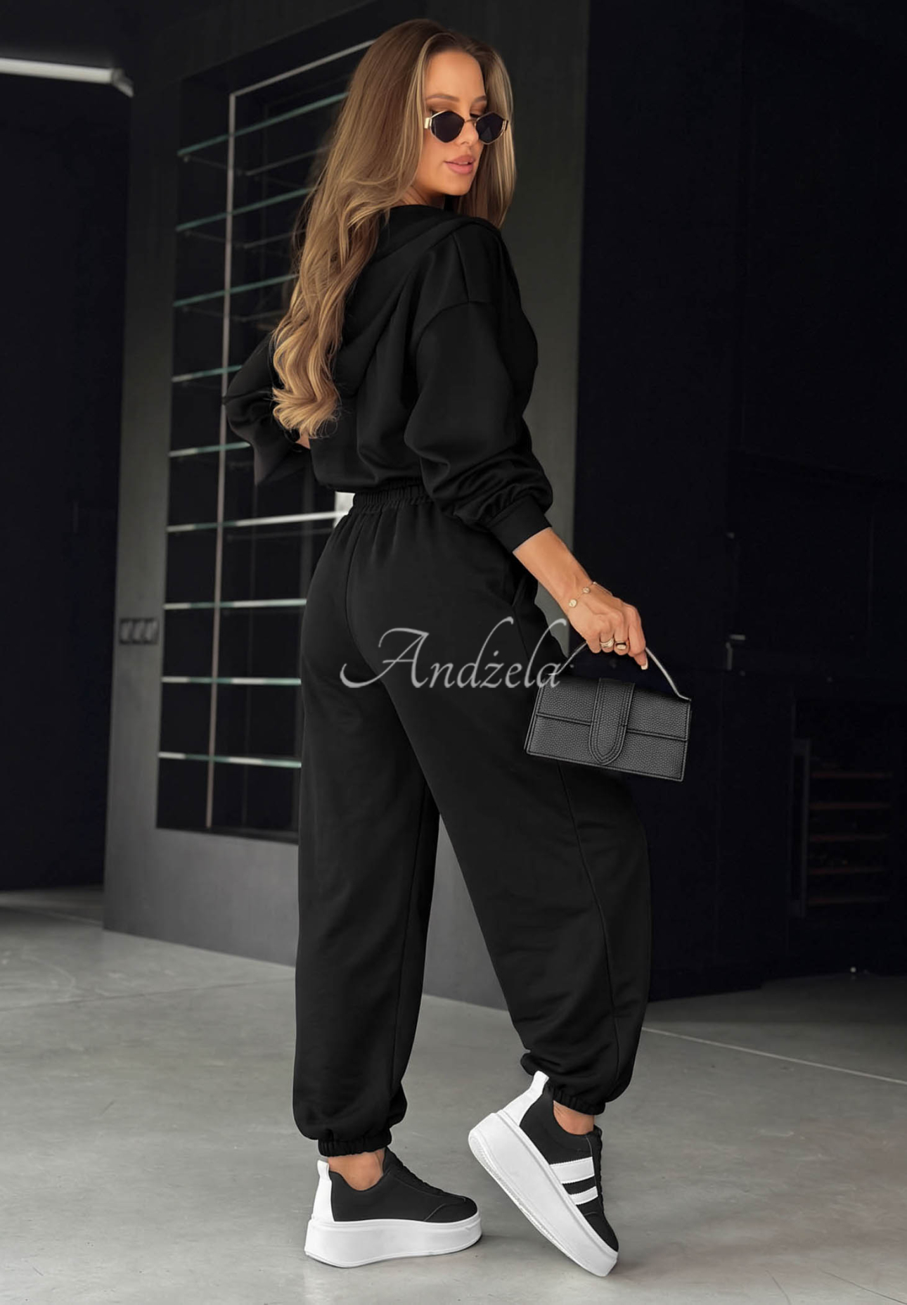 Jogginganzug aus Viskose Kapuzenjacke und Hose Comfort Club Schwarz