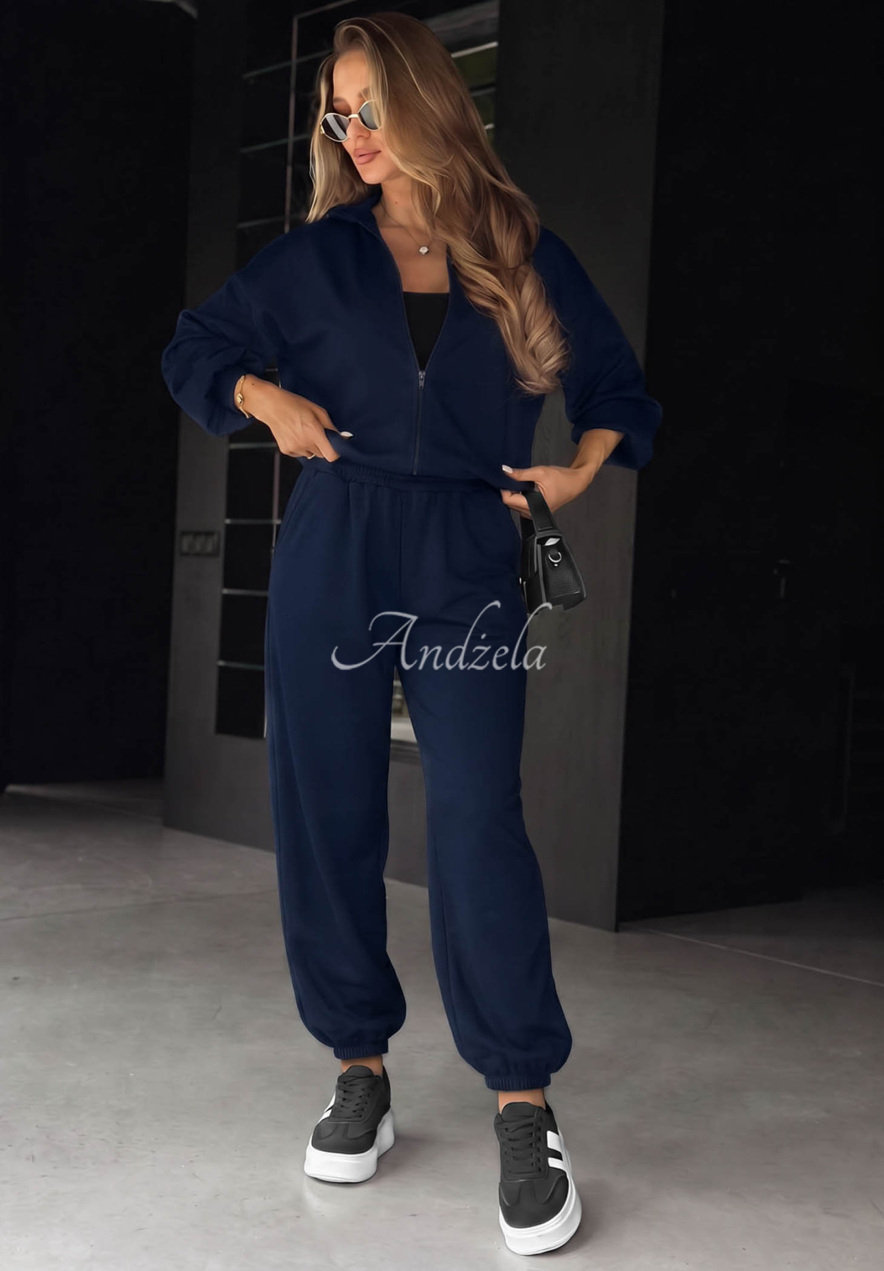 Jogginganzug aus Viskose Kapuzenjacke und Hose Comfort Club Dunkelblau