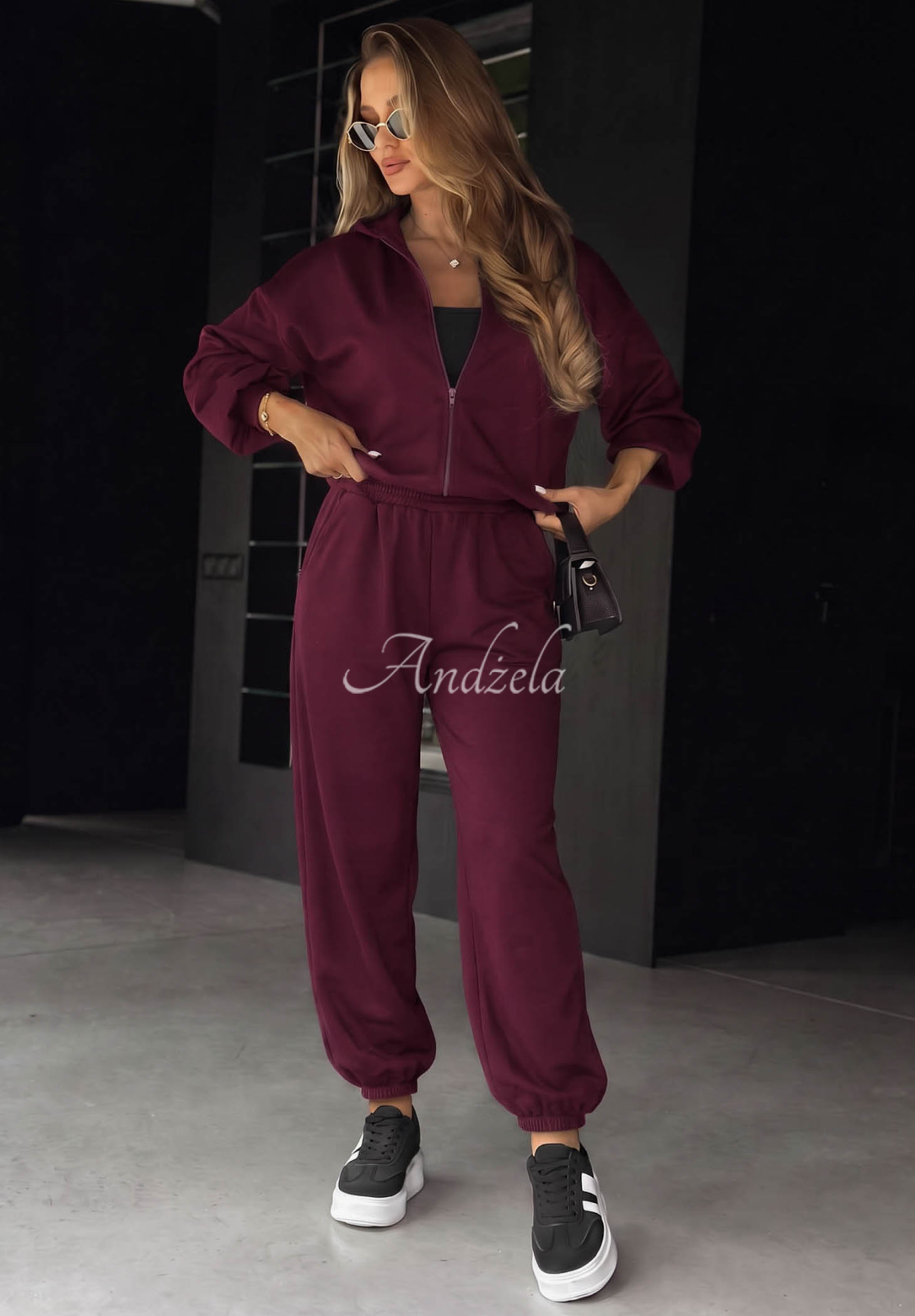 Jogginganzug aus Viskose Kapuzenjacke und Hose Comfort Club Burgunderrot