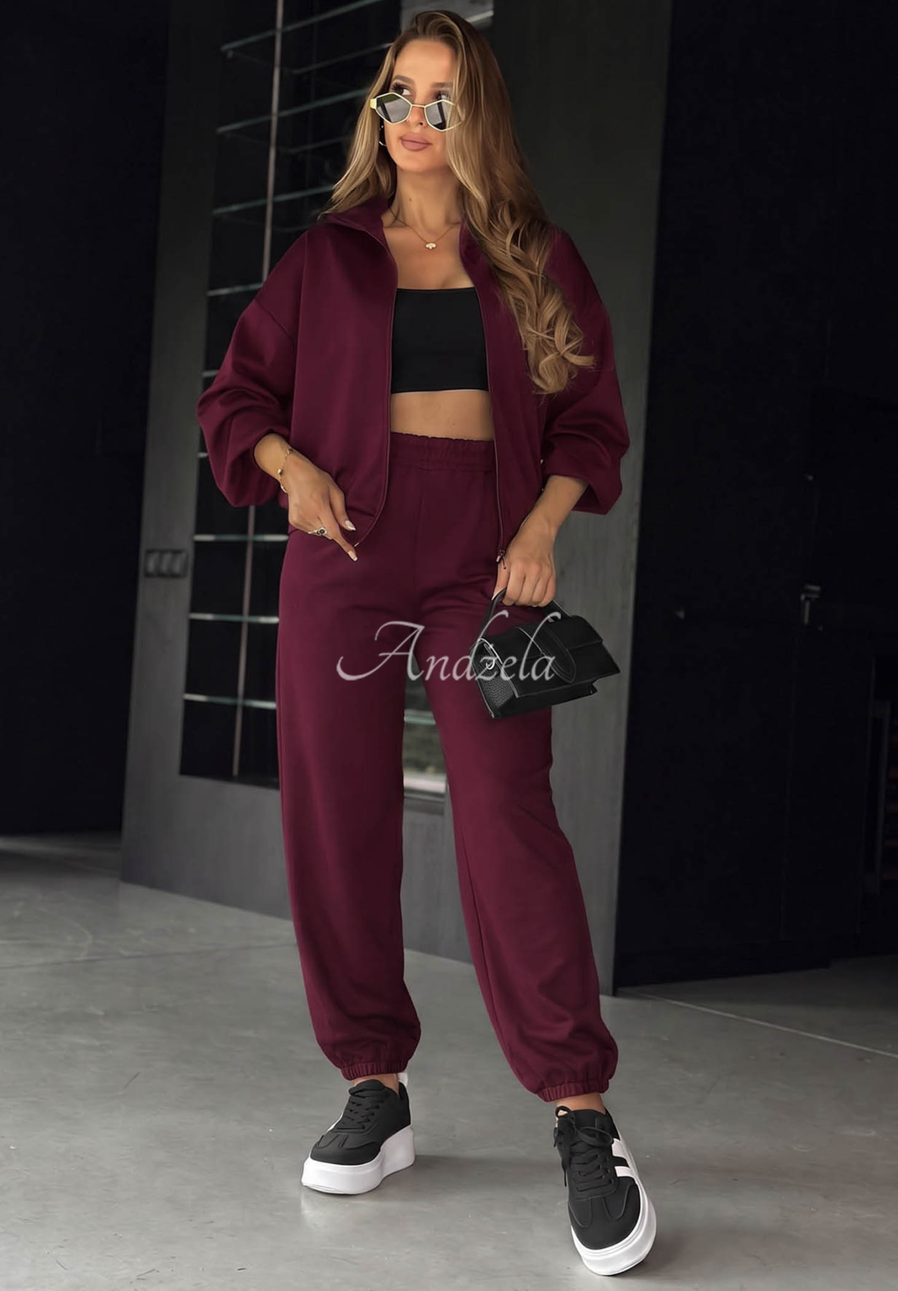 Jogginganzug aus Viskose Kapuzenjacke und Hose Comfort Club Burgunderrot
