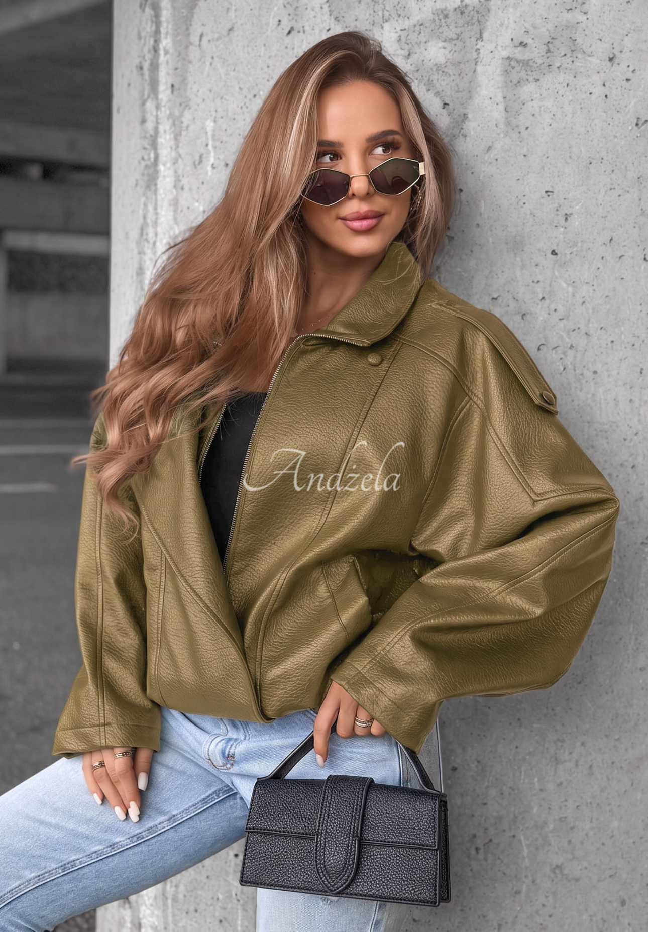 Lederjacke mit Bündchen Amber Mood Olivgrün