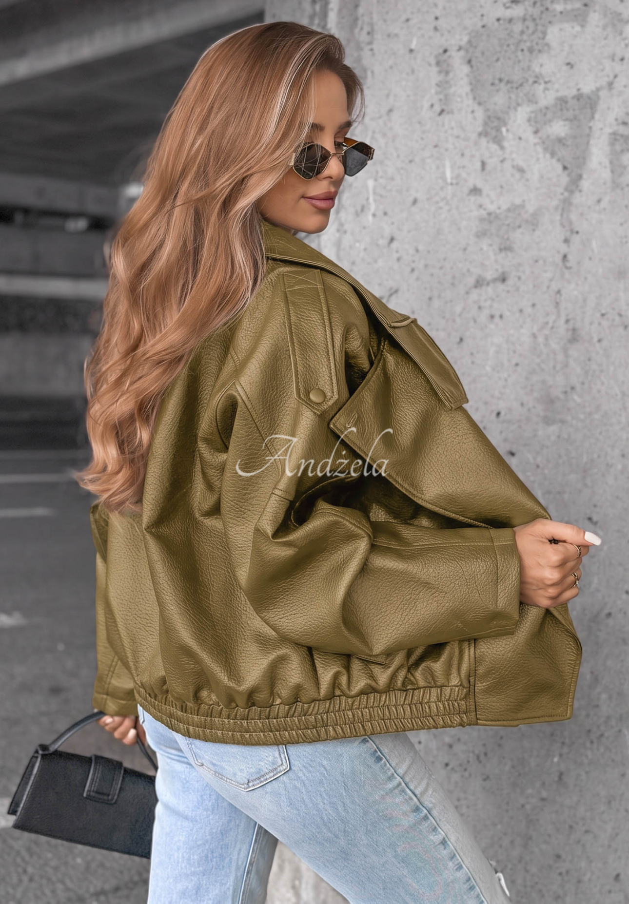 Lederjacke mit Bündchen Amber Mood Olivgrün