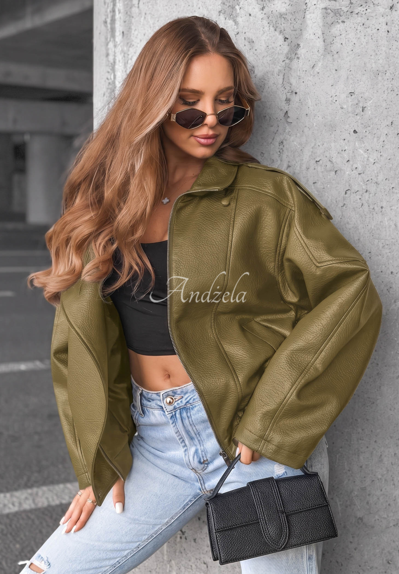 Lederjacke mit Bündchen Amber Mood Olivgrün