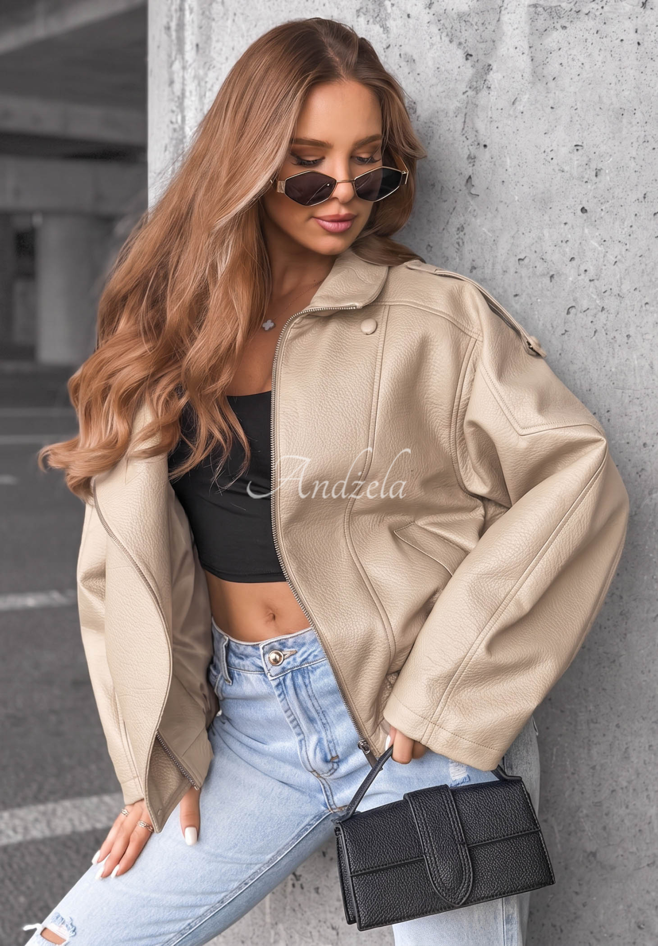 Lederjacke mit Bündchen Amber Mood Beige