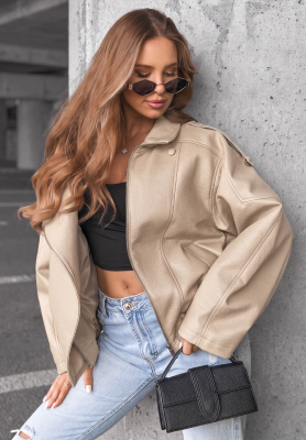 Lederjacke mit B&uuml;ndchen Amber Mood Beige