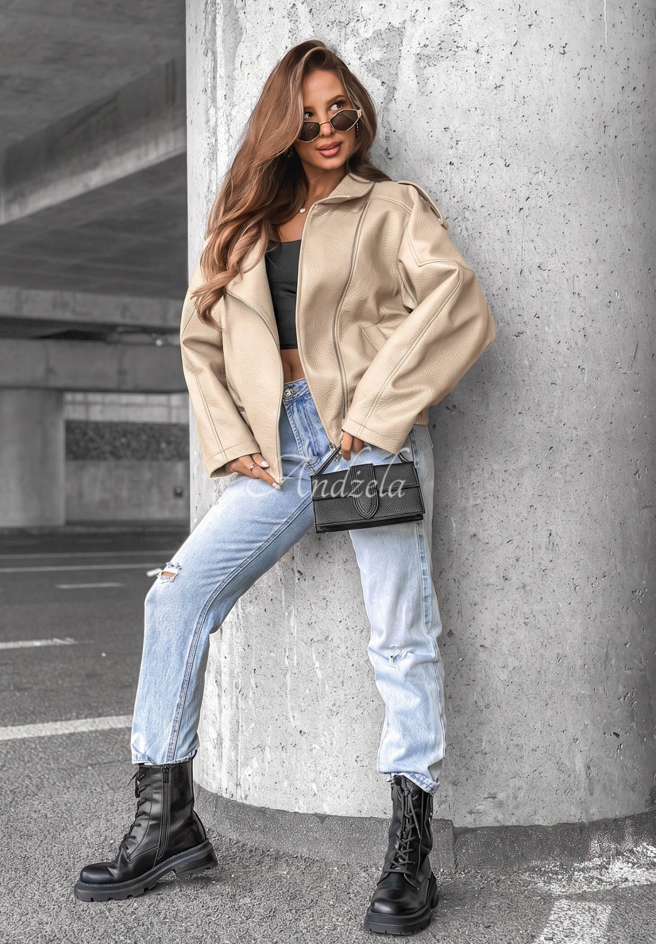 Lederjacke mit Bündchen Amber Mood Beige
