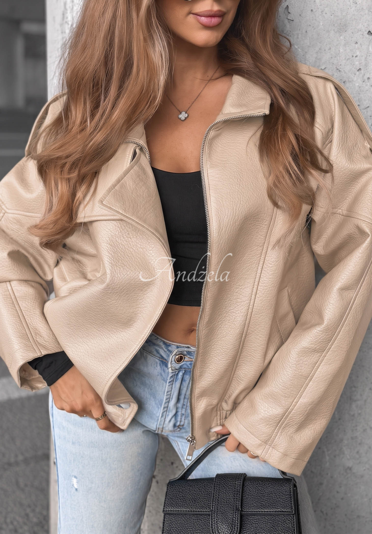 Lederjacke mit Bündchen Amber Mood Beige