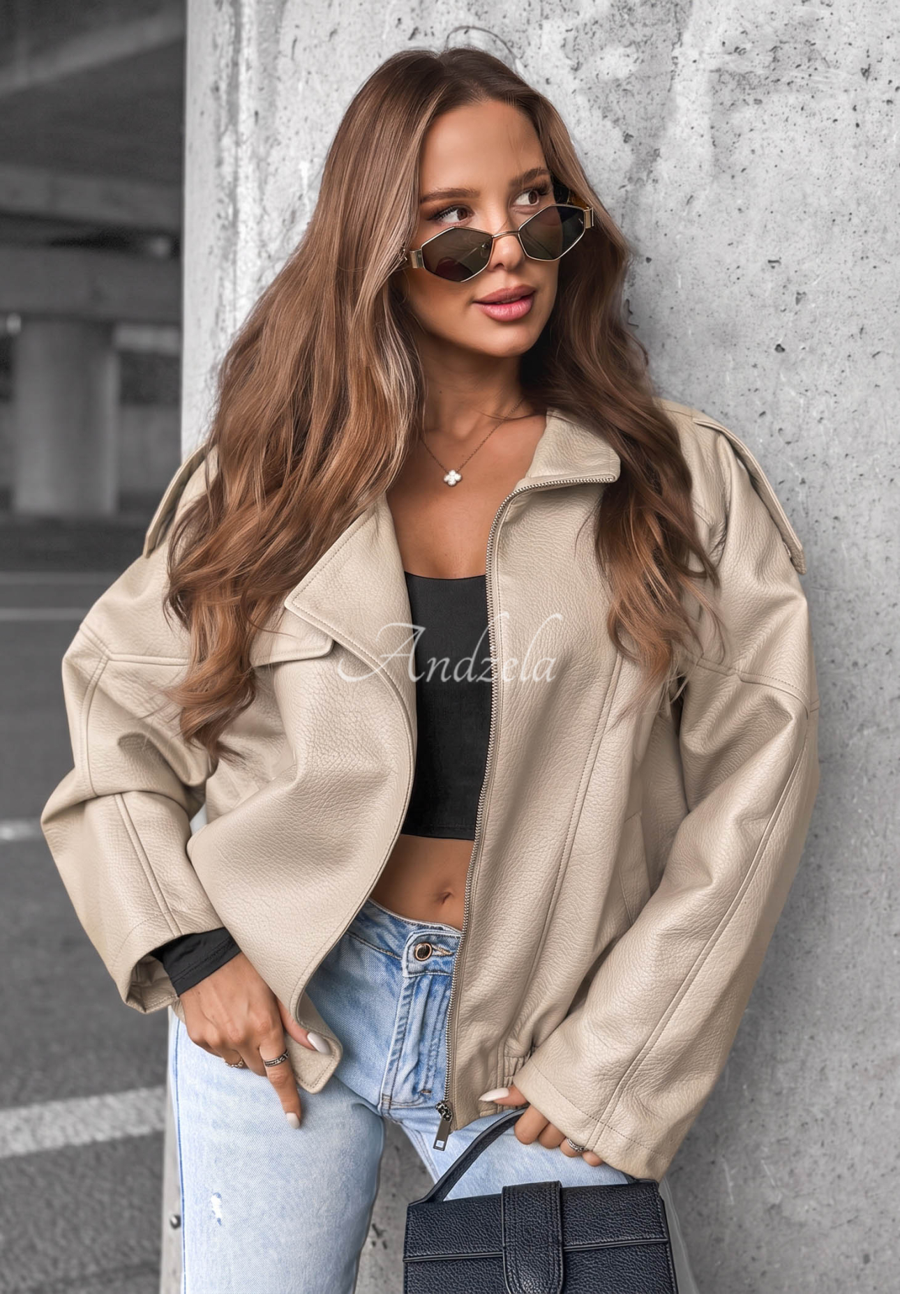 Lederjacke mit Bündchen Amber Mood Beige