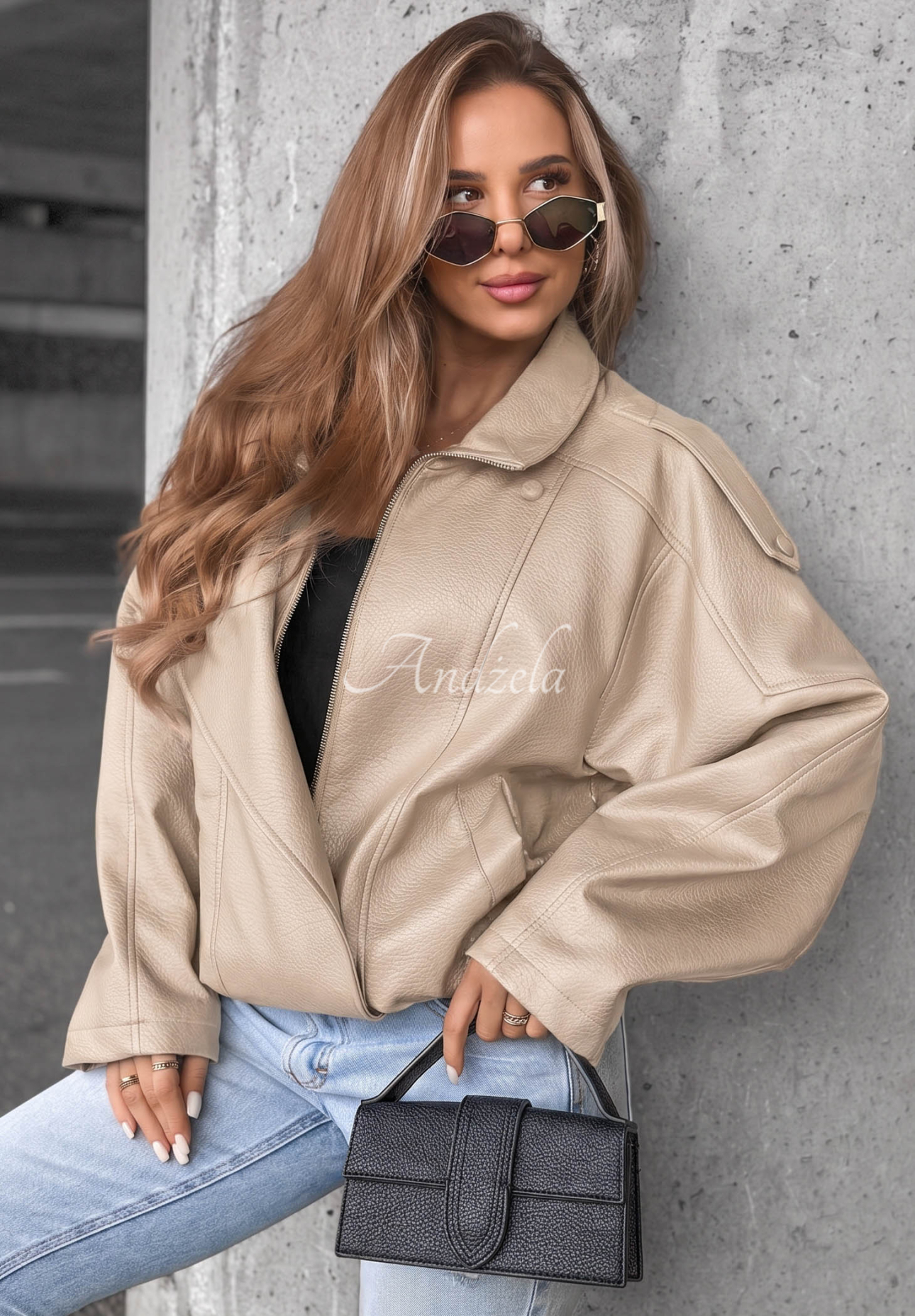 Lederjacke mit Bündchen Amber Mood Beige