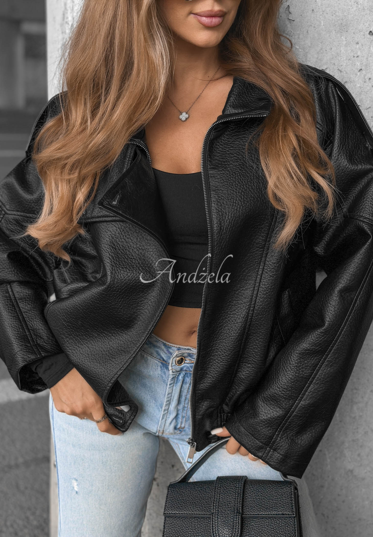 Lederjacke mit Bündchen Amber Mood Schwarz