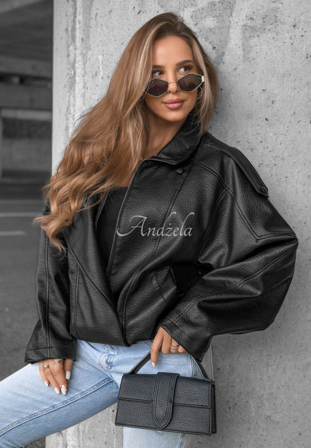 Lederjacke mit B&uuml;ndchen Amber Mood Schwarz