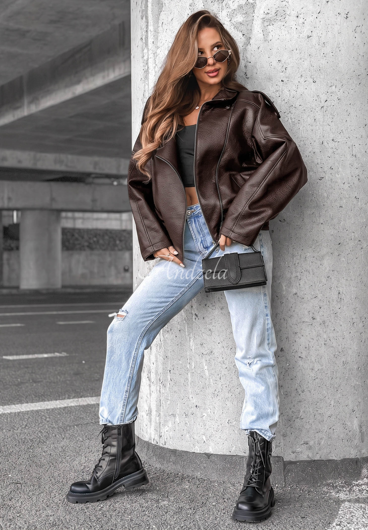Lederjacke mit Bündchen Amber Mood Schokoladenbraun