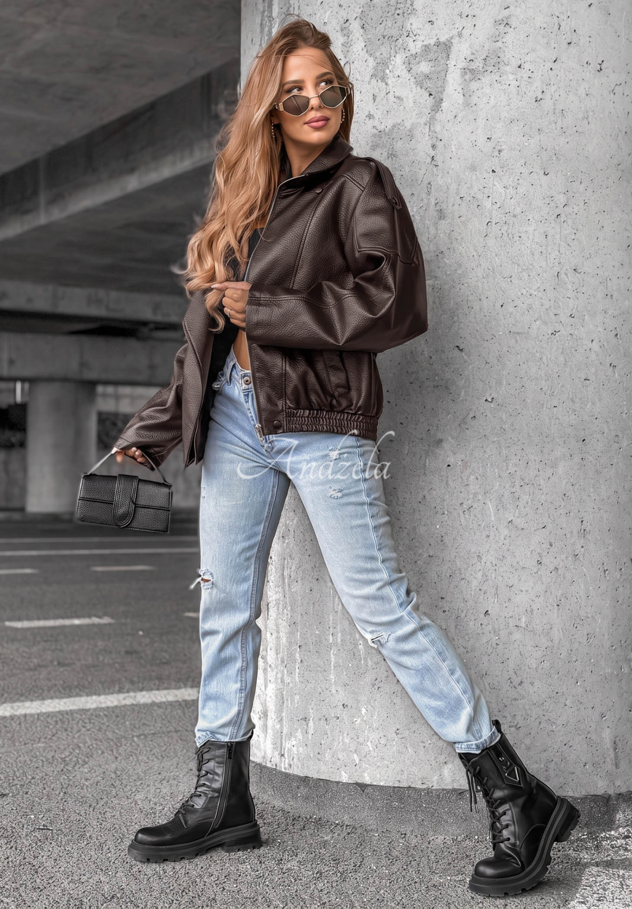Lederjacke mit Bündchen Amber Mood Schokoladenbraun