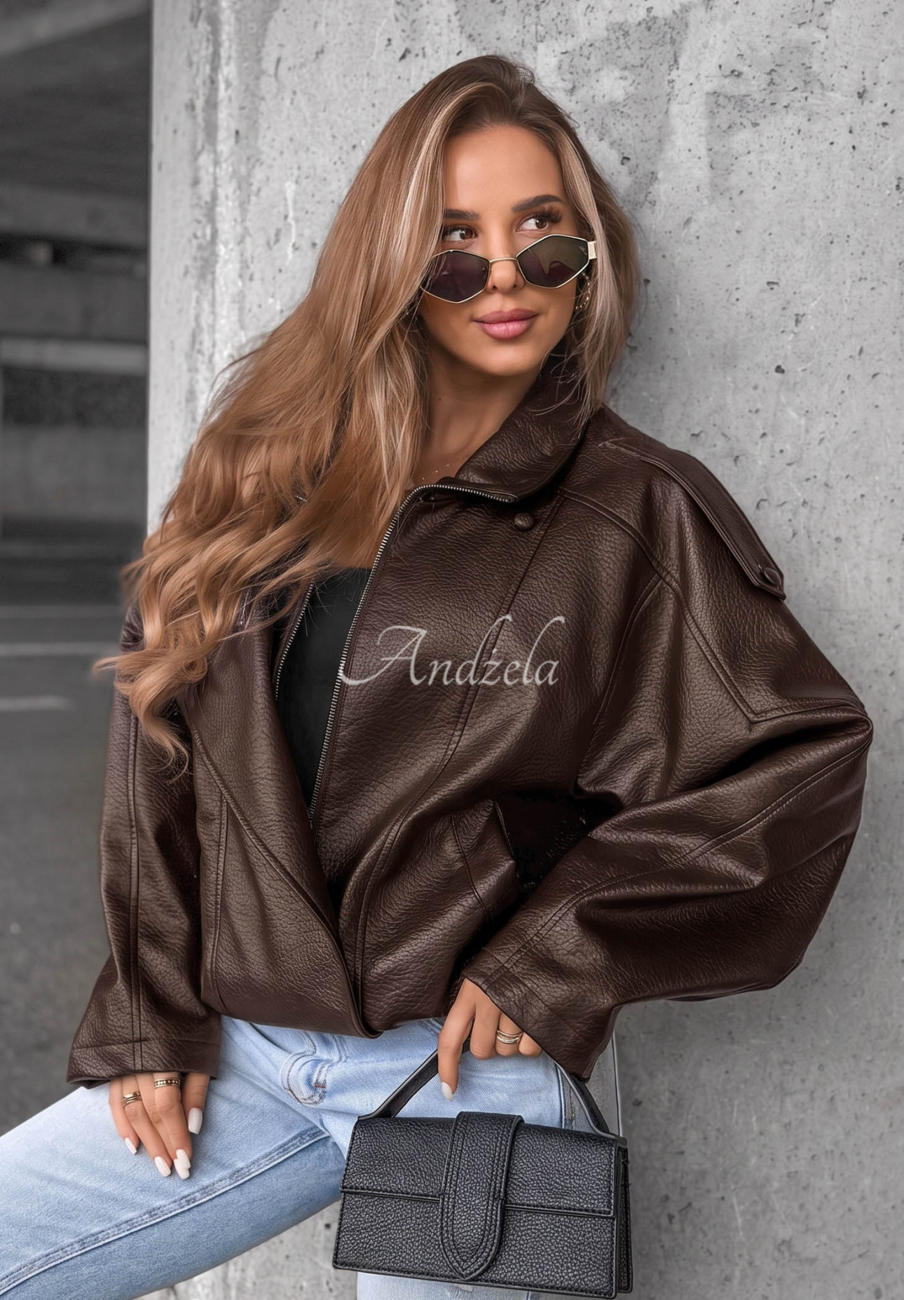 Lederjacke mit Bündchen Amber Mood Schokoladenbraun