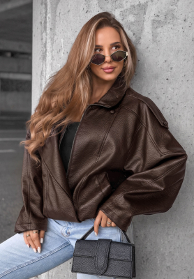 Lederjacke mit B&uuml;ndchen Amber Mood Schokoladenbraun