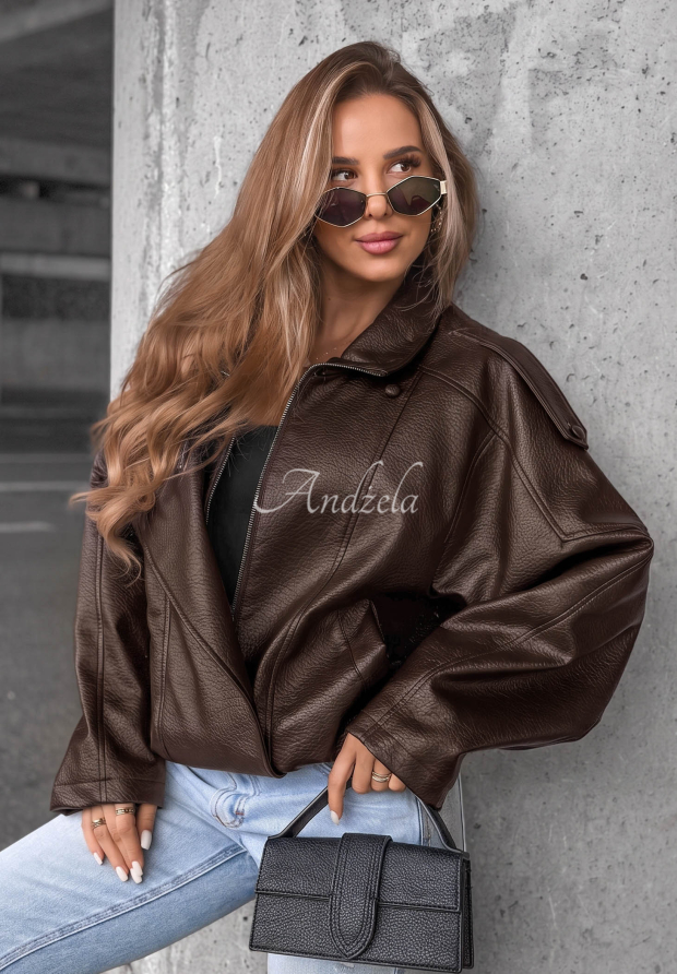 Lederjacke mit B&uuml;ndchen Amber Mood Schokoladenbraun