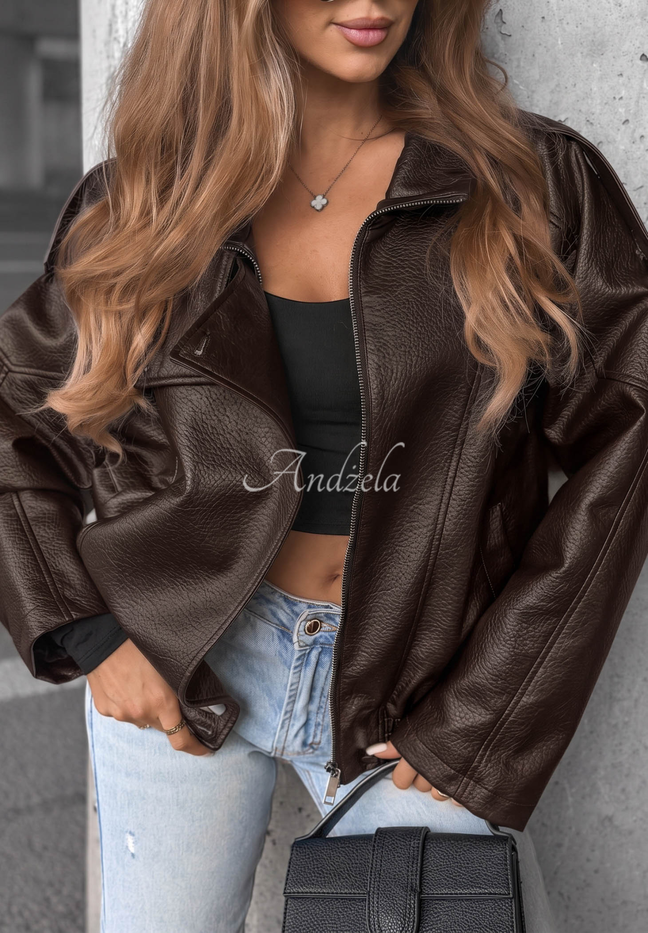 Lederjacke mit Bündchen Amber Mood Schokoladenbraun