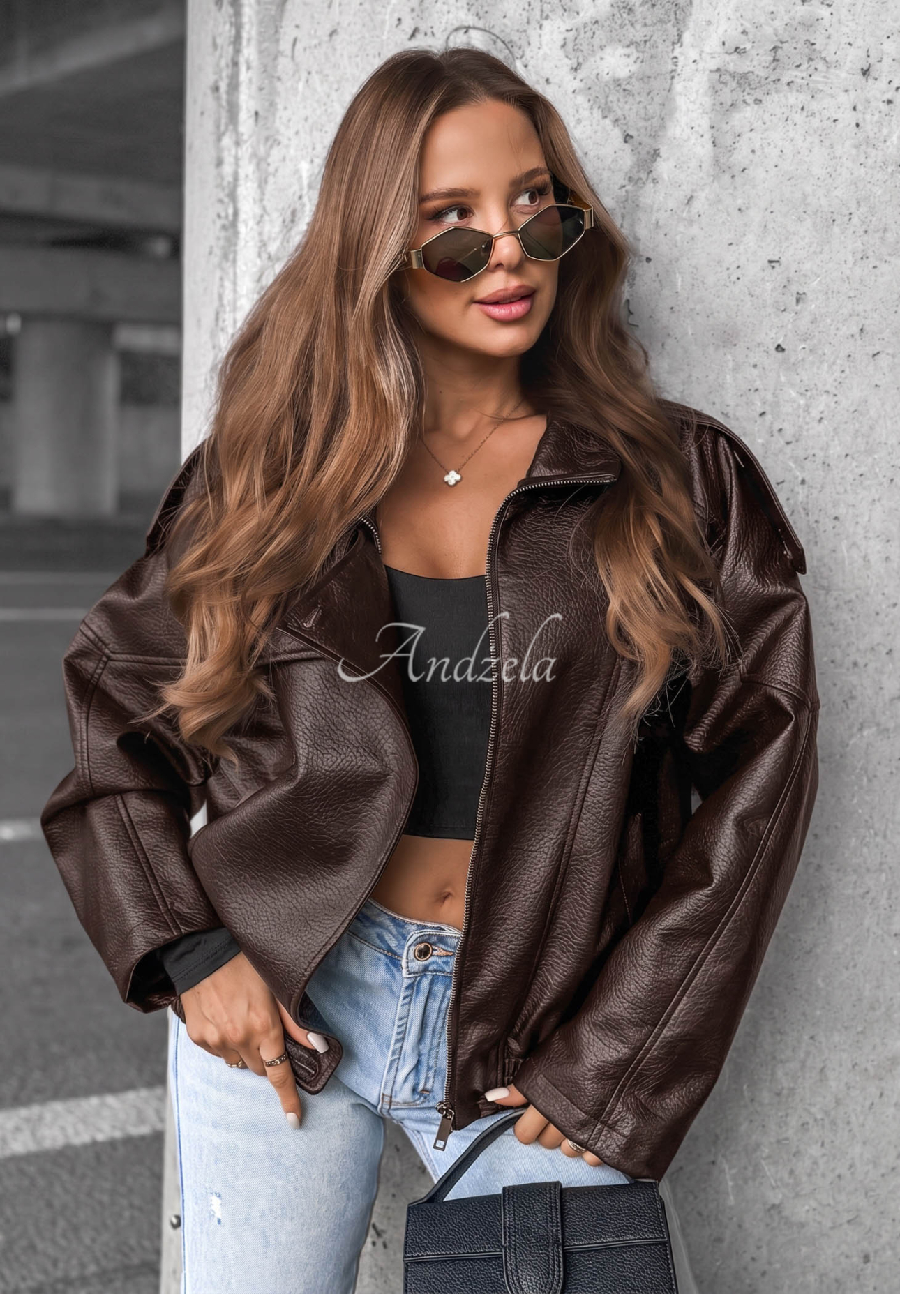 Lederjacke mit Bündchen Amber Mood Schokoladenbraun