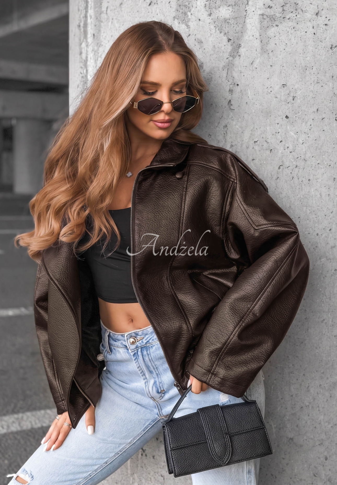 Lederjacke mit Bündchen Amber Mood Schokoladenbraun