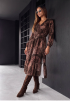 Kleid midi z falbanką True Elegance Schokoladenbraun