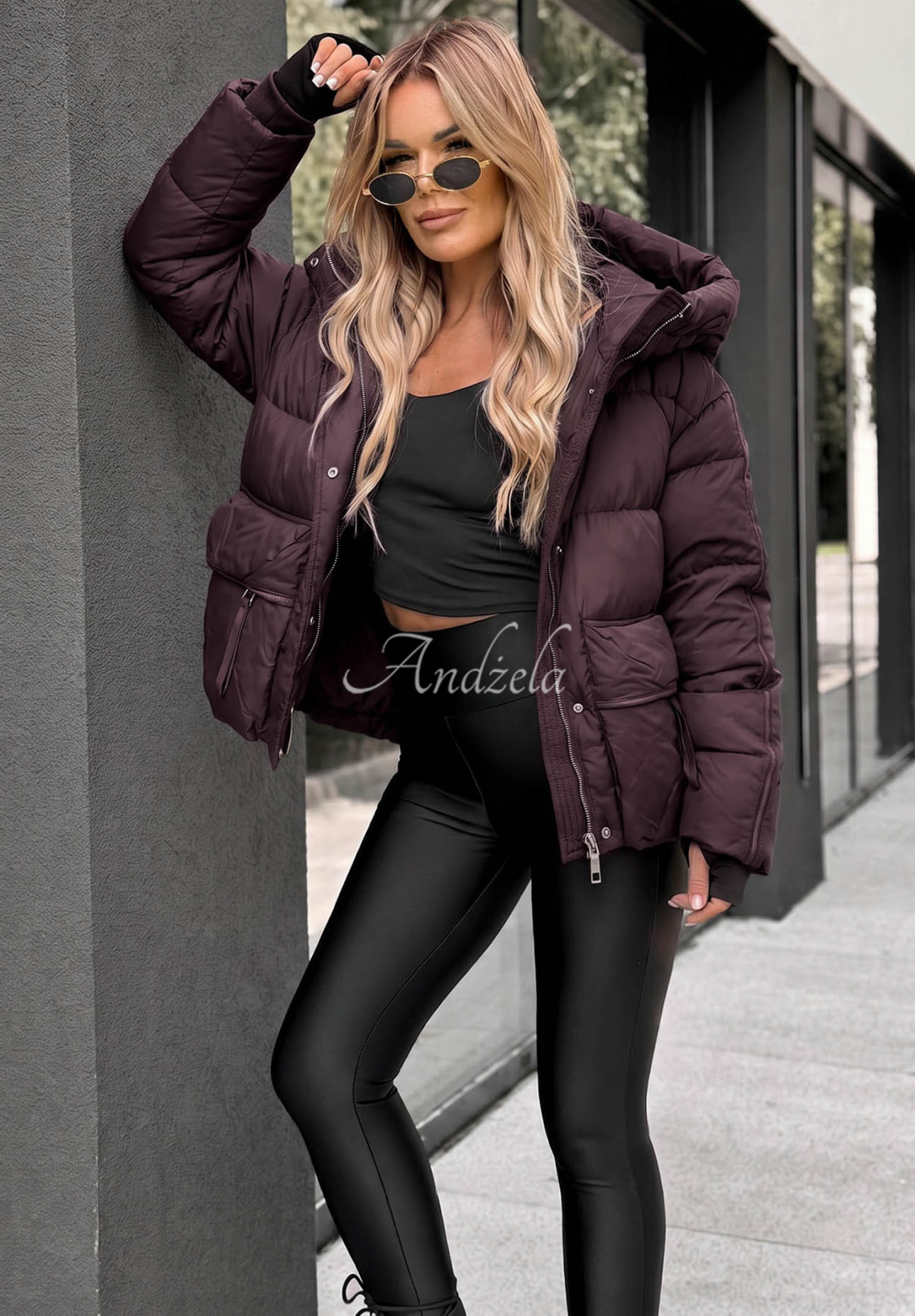 Kurze Daunenjacke mit Kapuze North Meadow Pflaumenfarben