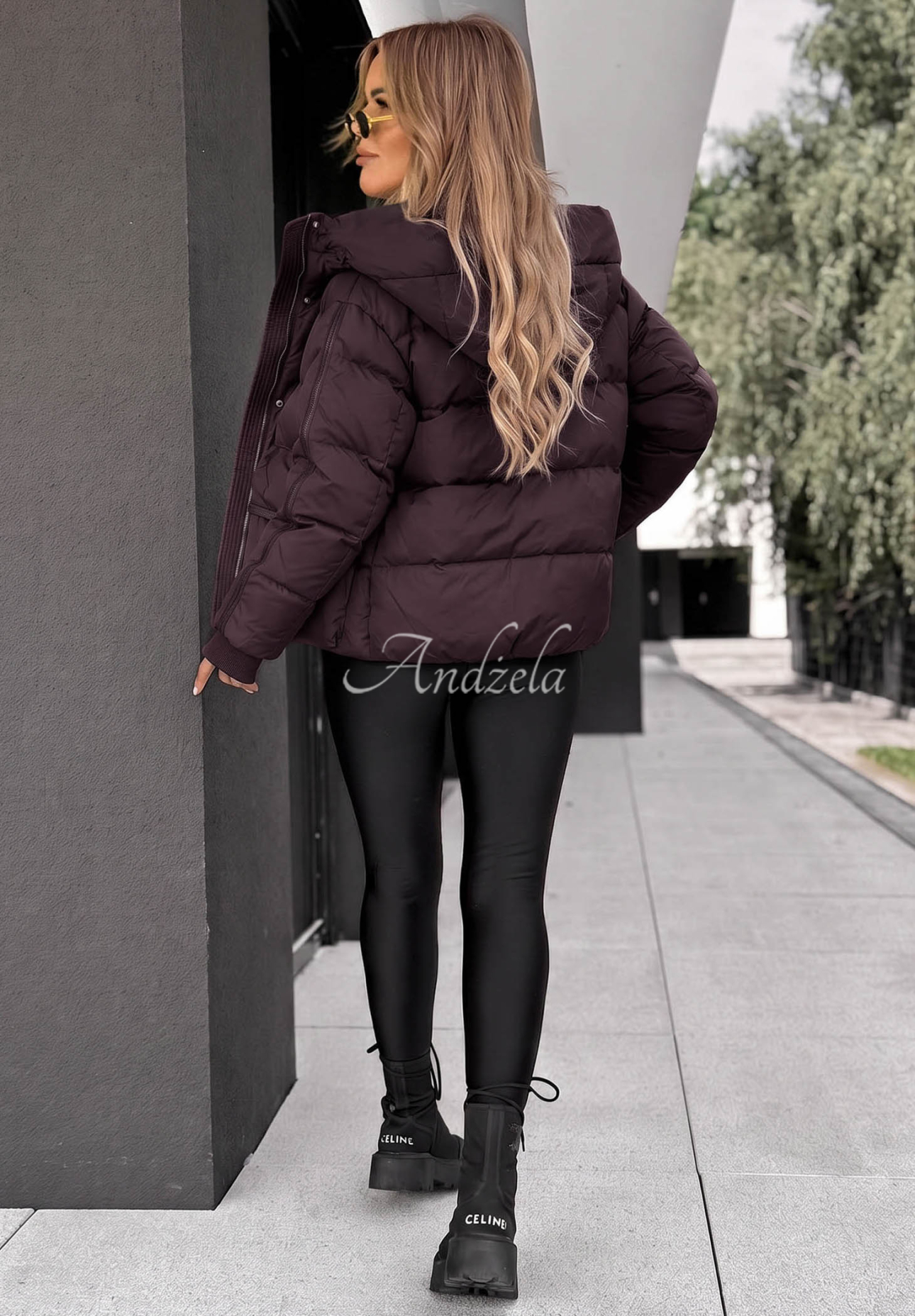 Kurze Daunenjacke mit Kapuze North Meadow Pflaumenfarben