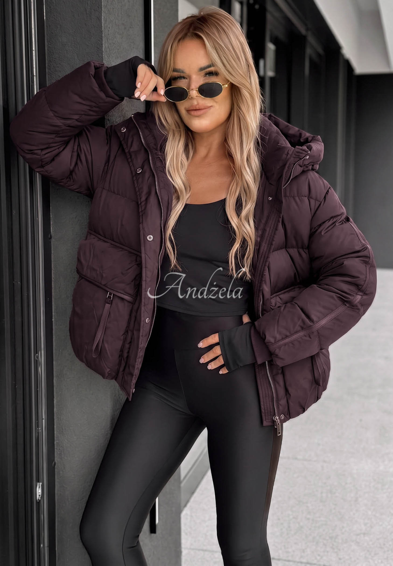 Kurze Daunenjacke mit Kapuze North Meadow Pflaumenfarben