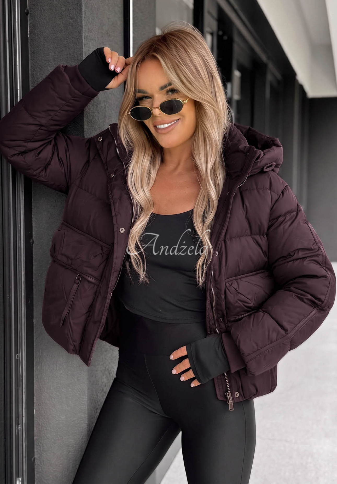 Kurze Daunenjacke mit Kapuze North Meadow Pflaumenfarben