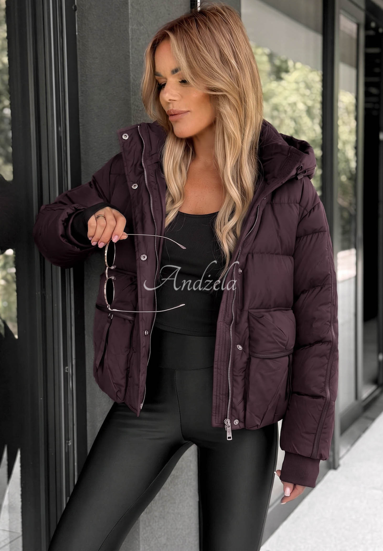Kurze Daunenjacke mit Kapuze North Meadow Pflaumenfarben