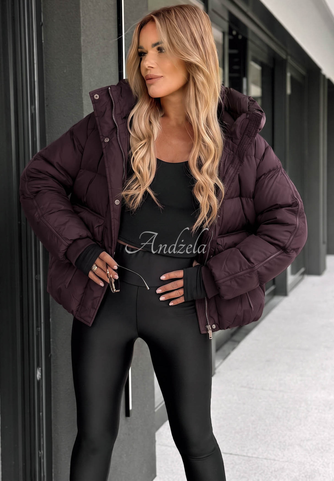 Kurze Daunenjacke mit Kapuze North Meadow Pflaumenfarben