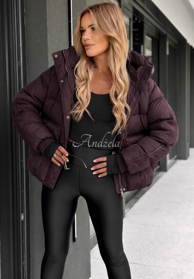 Kurze Daunenjacke mit Kapuze North Meadow Pflaumenfarben