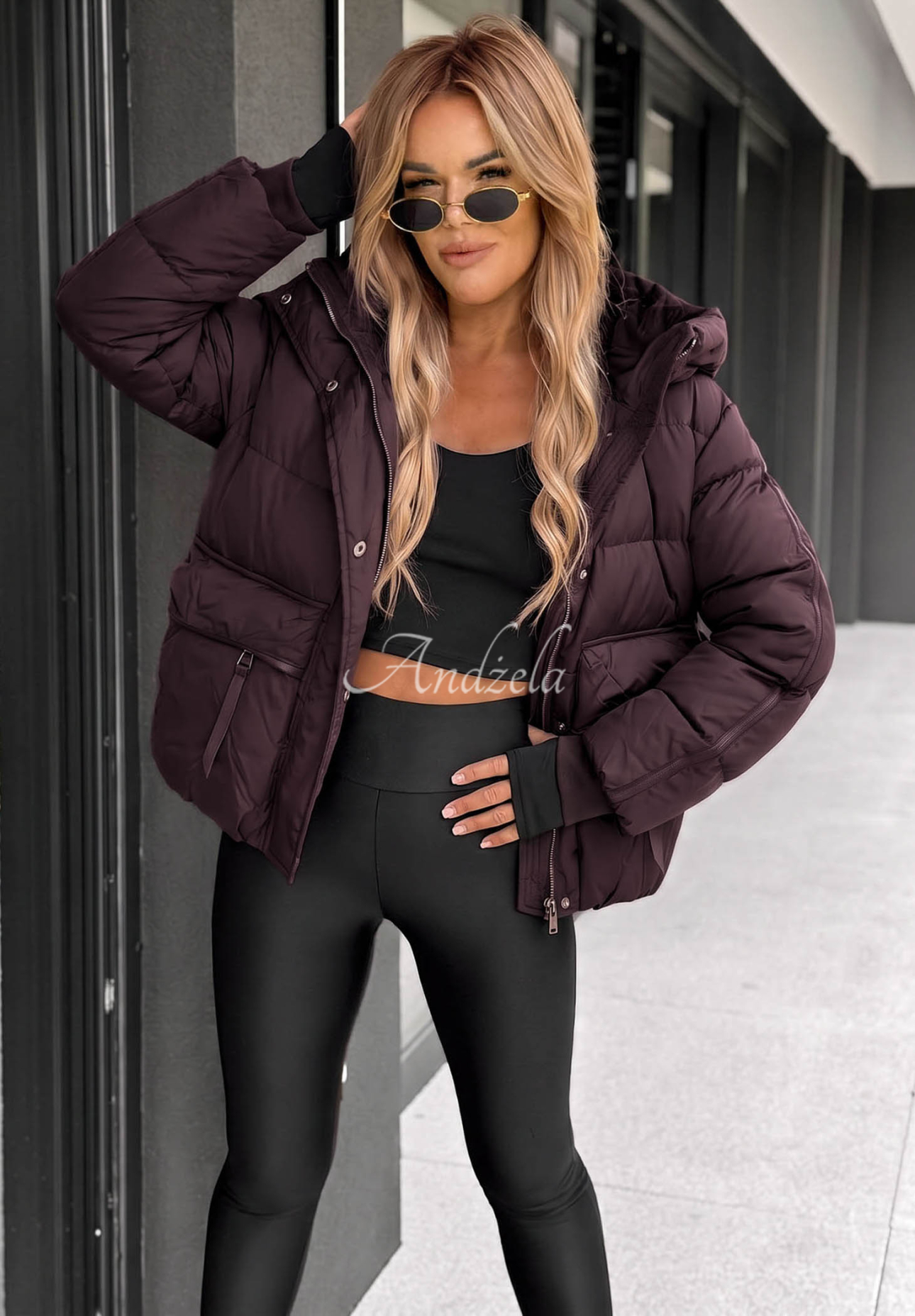 Kurze Daunenjacke mit Kapuze North Meadow Pflaumenfarben