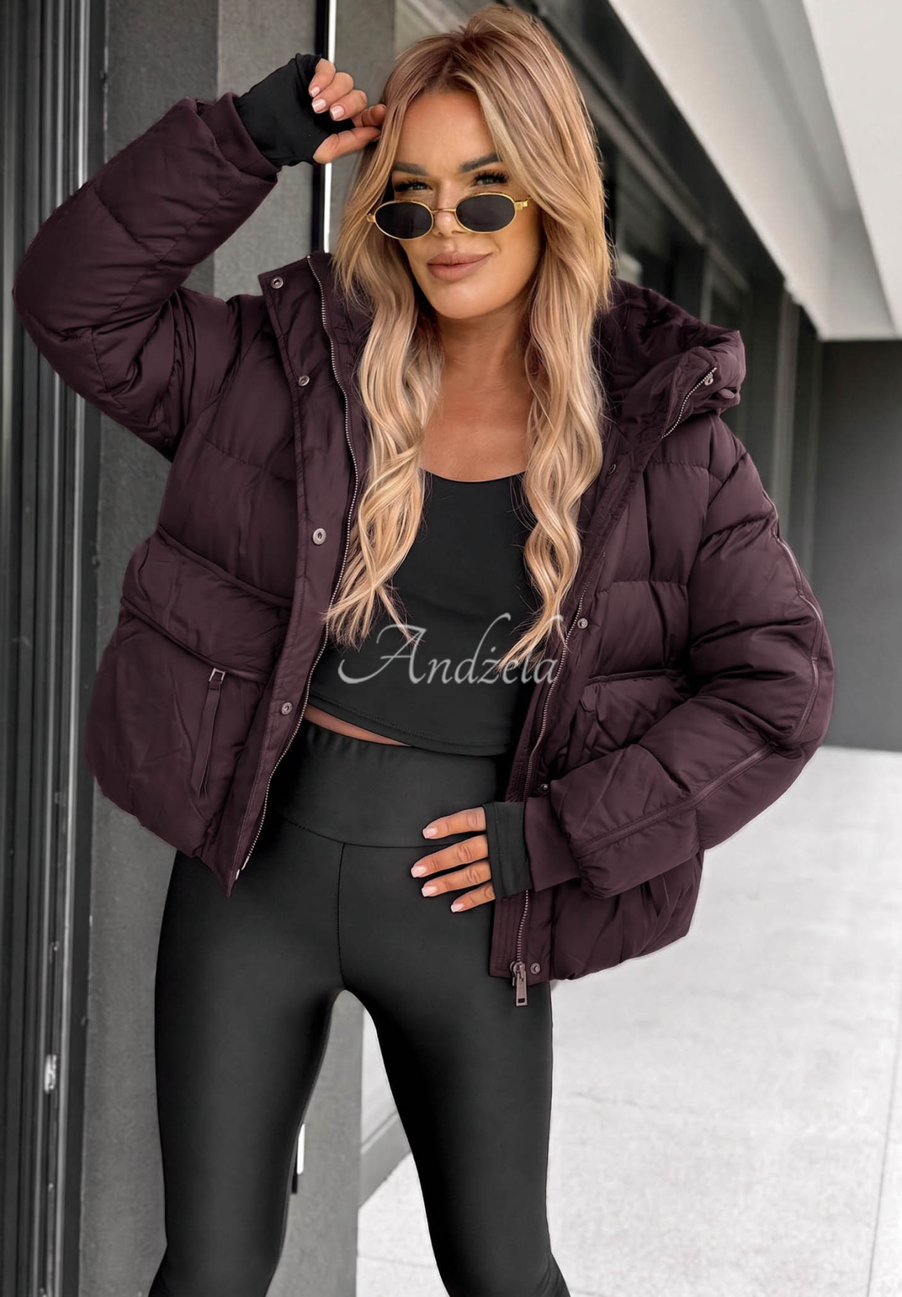 Kurze Daunenjacke mit Kapuze North Meadow Pflaumenfarben