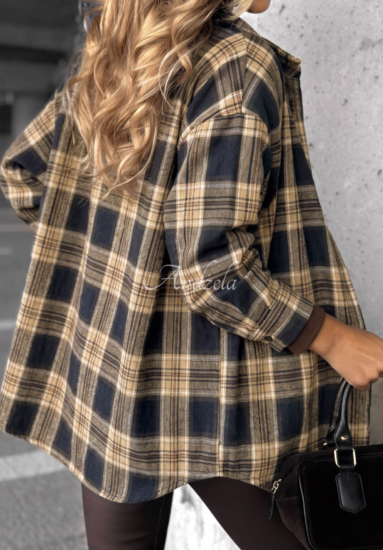 Langes, kariertes Hemd Fall Edit Dunkelblau