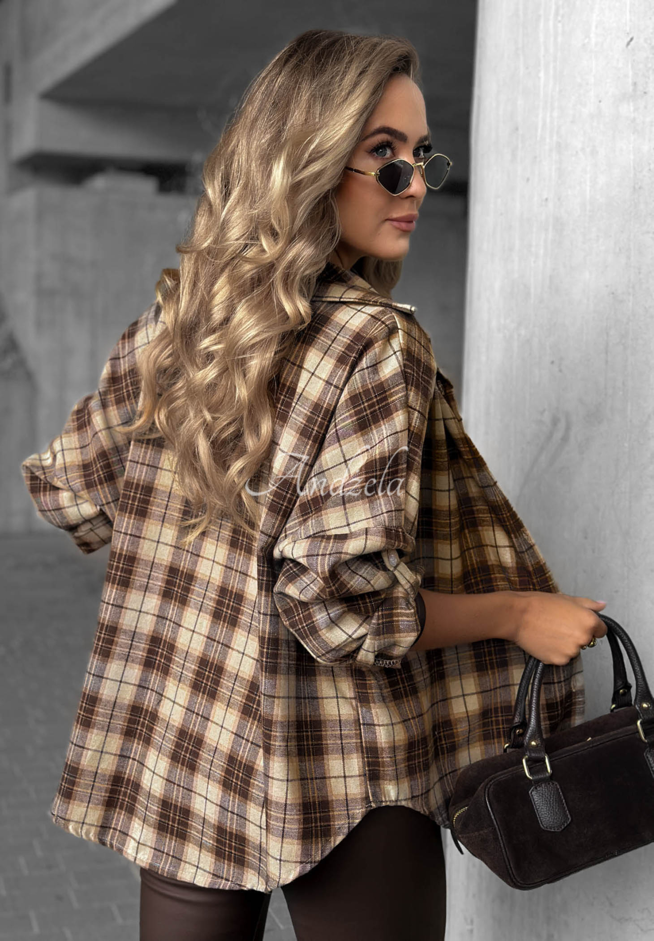 Kariertes Hemd mit Baumwolle und Viskose Cozy Edit Schokoladenbraun