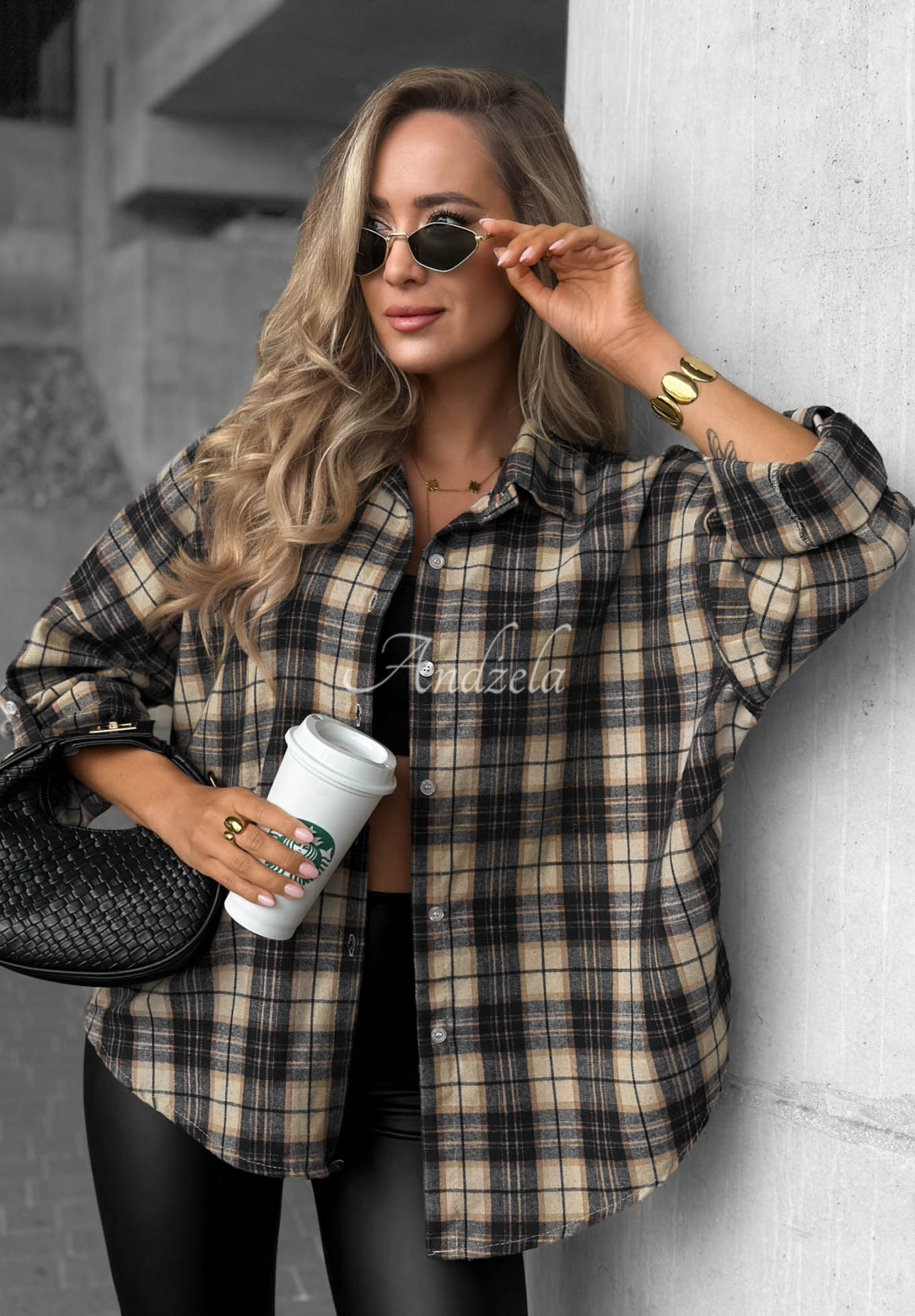 Kariertes Hemd mit Baumwolle und Viskose Cozy Edit Schwarz