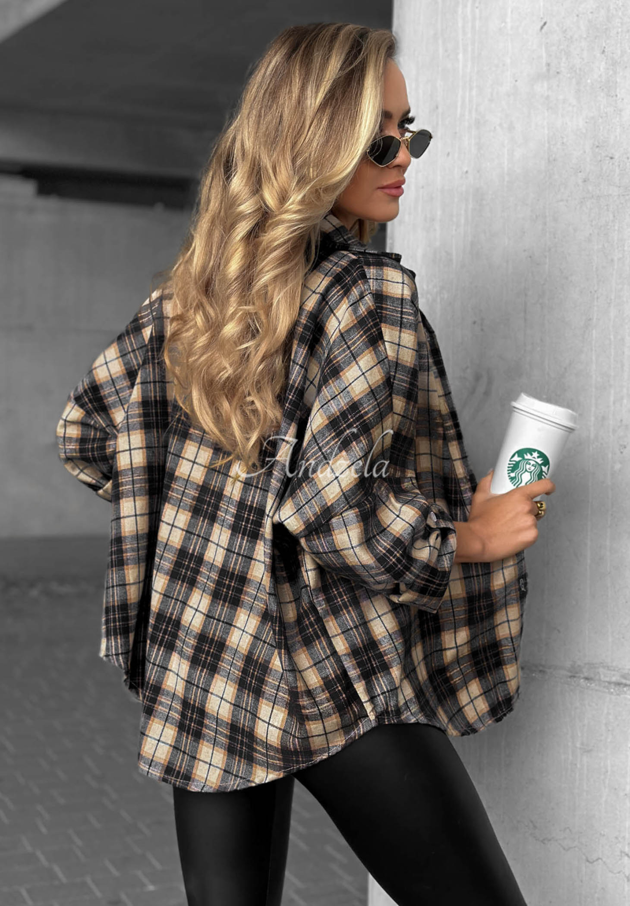 Kariertes Hemd mit Baumwolle und Viskose Cozy Edit Schwarz