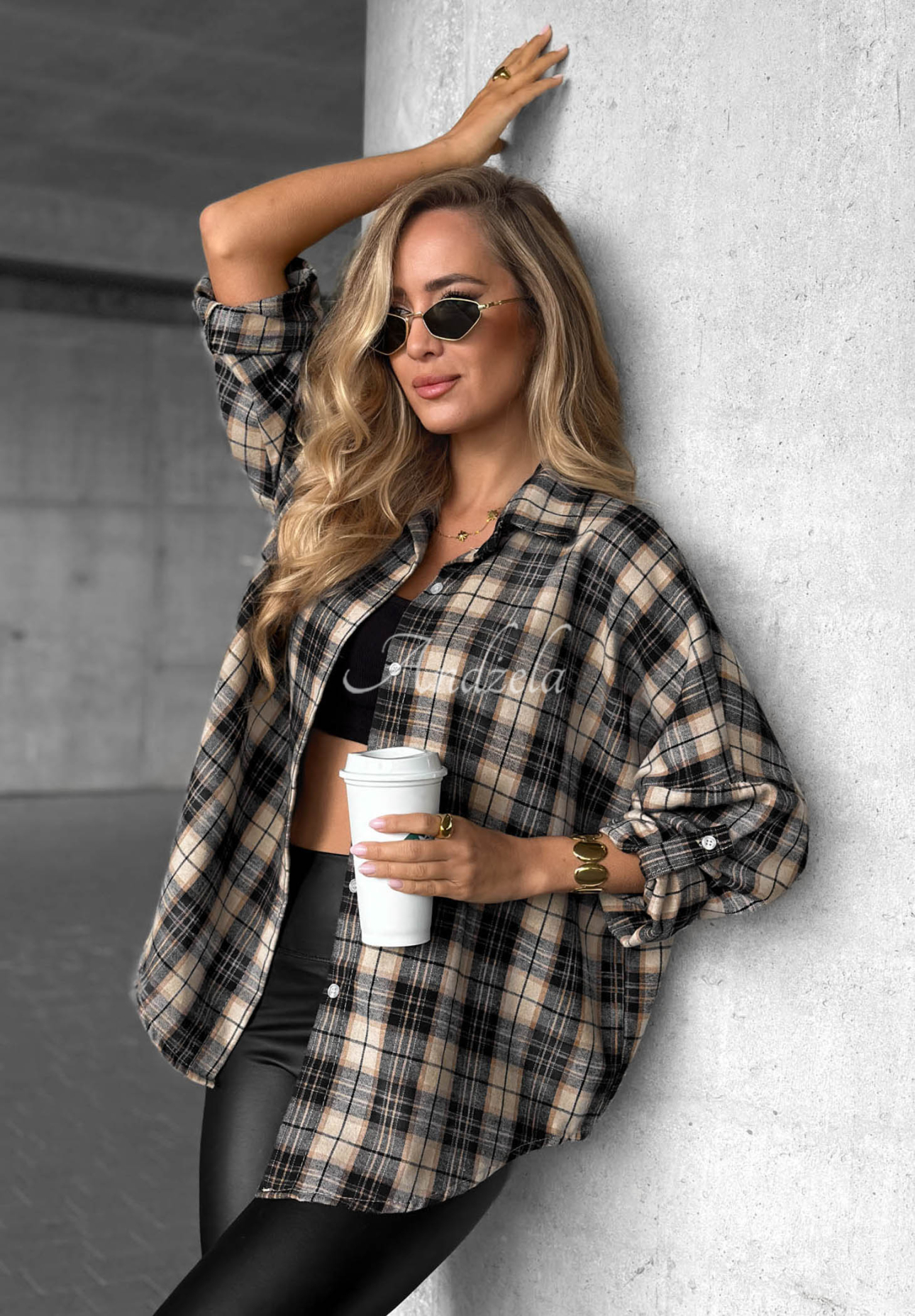 Kariertes Hemd mit Baumwolle und Viskose Cozy Edit Schwarz