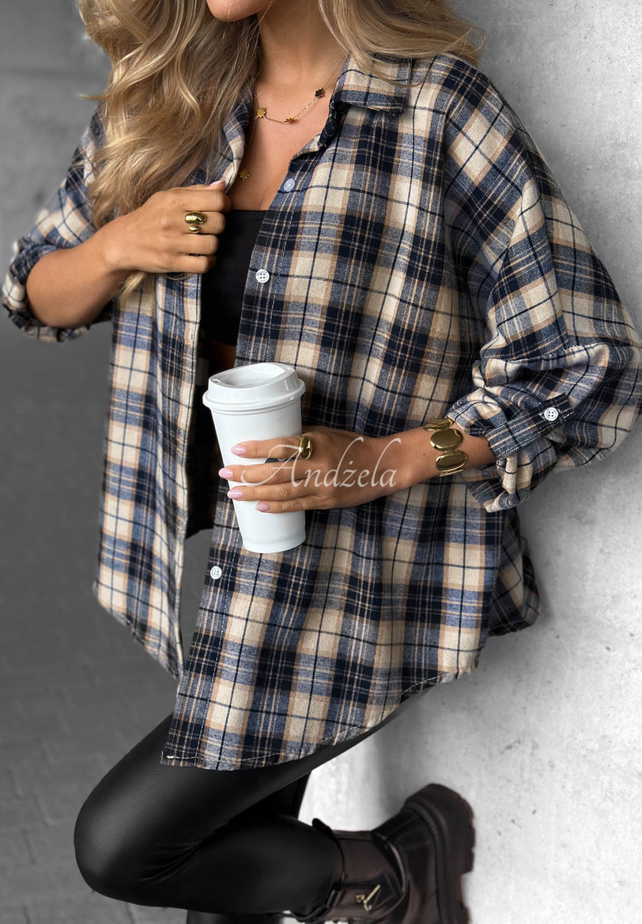 Kariertes Hemd mit Baumwolle und Viskose Cozy Edit Dunkelblau