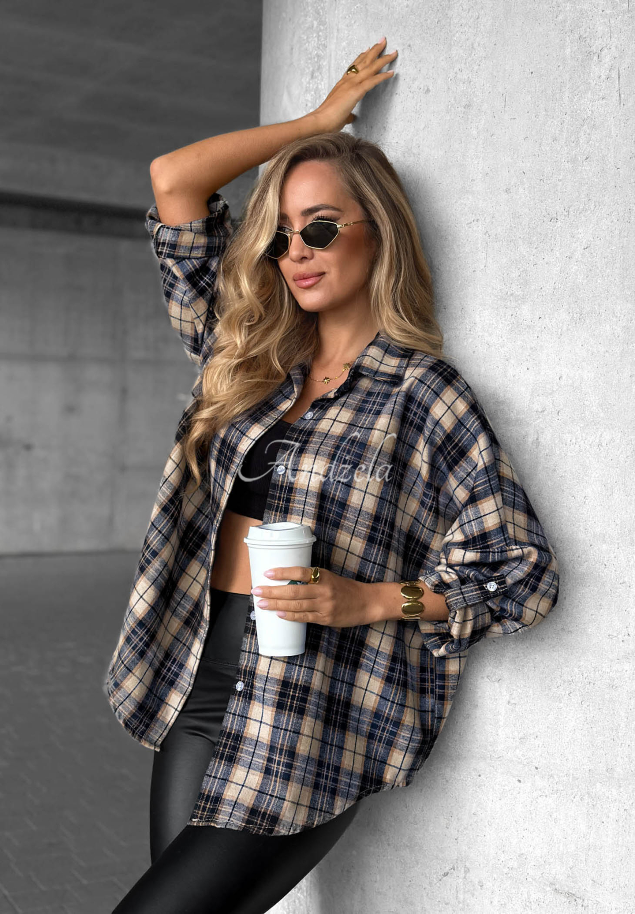 Kariertes Hemd mit Baumwolle und Viskose Cozy Edit Dunkelblau