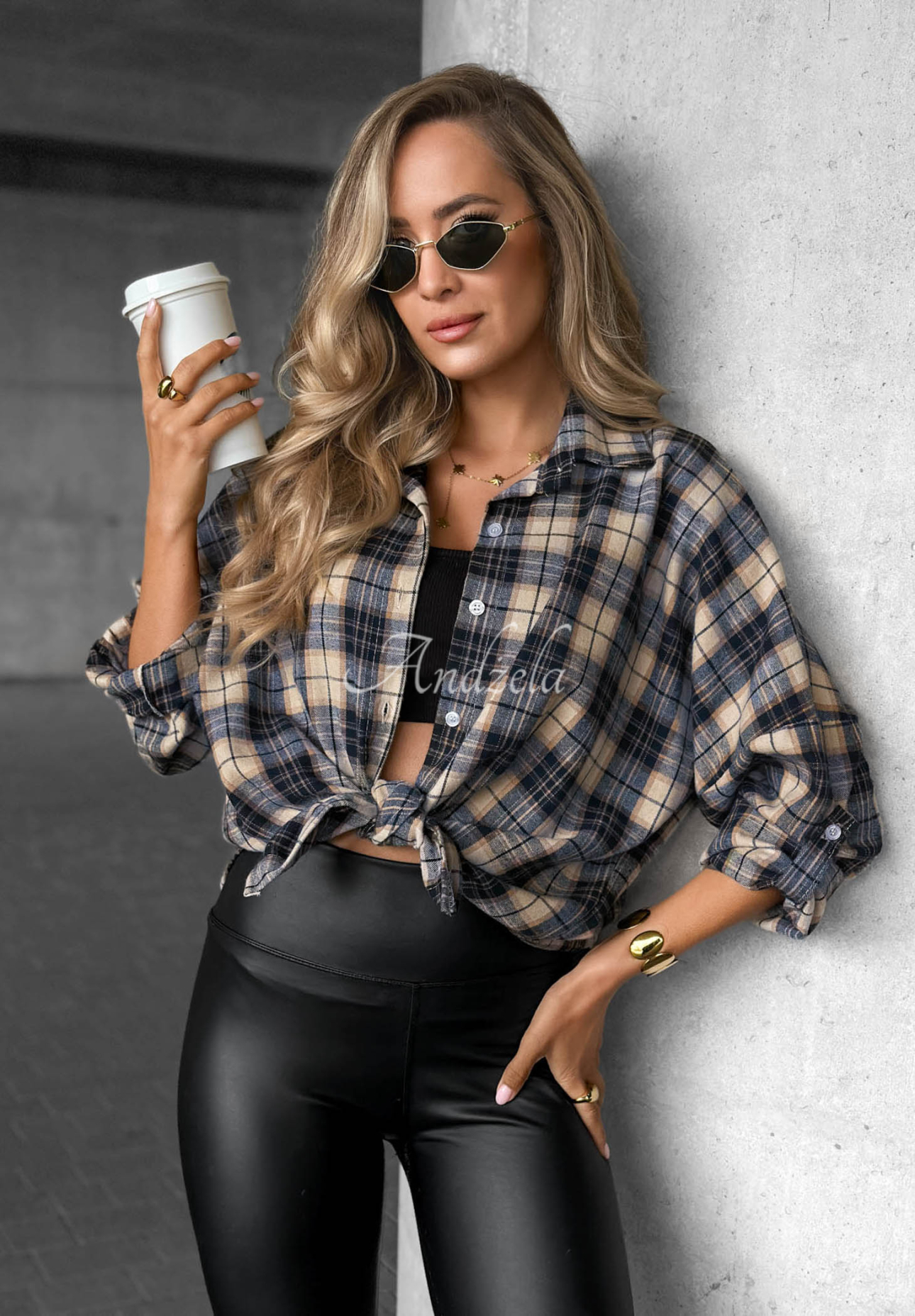 Kariertes Hemd mit Baumwolle und Viskose Cozy Edit Dunkelblau